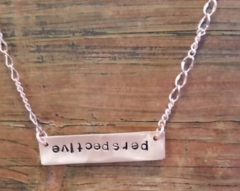 Perspective CUSTOM hand stamped recycled copper necklace Perspective Necklace custom jewelry Copper Bar Necklace