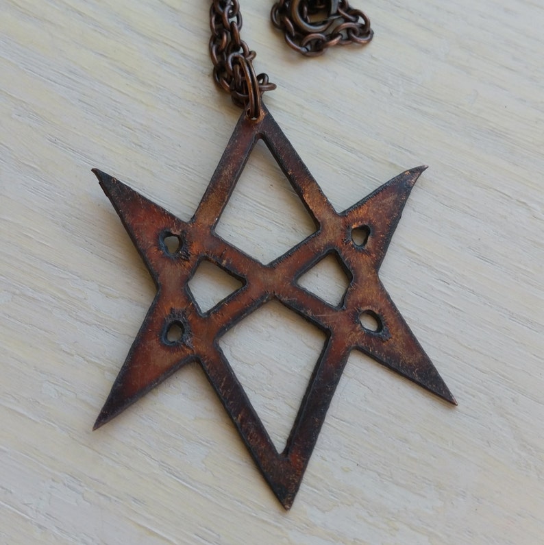 Aquarian Star of Solomon Unique Occult Supernatural Symbol Men Of Letters Recycled copper Fandom custom necklace image 1