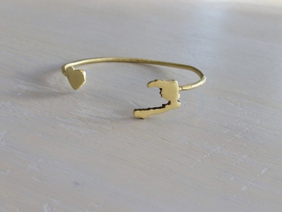Love Haiti Recycled Brass CUSTOM State or Country Open Bangle Gold state bracelet