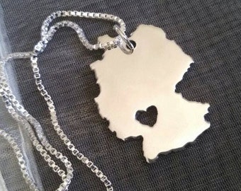 Silver Germany Heart Cut Out Necklace Custom Map Jewelry State Necklace recycled metal custom jewelry