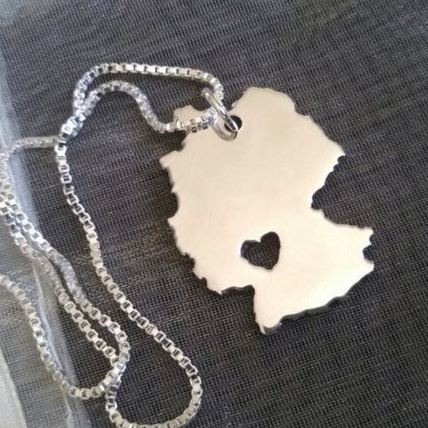 Silver Germany Heart Cut Out Necklace Custom Map Jewelry State Necklace recycled metal custom jewelry