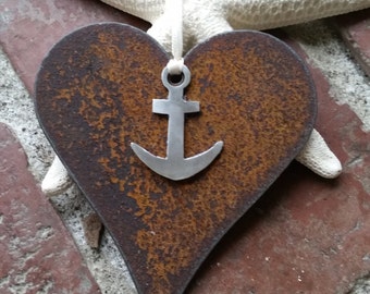 Mixed metal Heart Anchor Custom ornament Recycled metal Love Nautical Decor Coastal Military Love