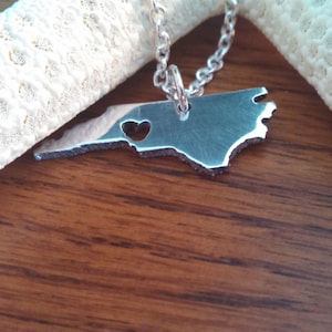Silver North Carolina  Heart Cut Out Necklace custom state country necklace