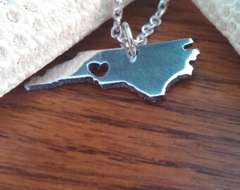 Silver North Carolina  Heart Cut Out Necklace