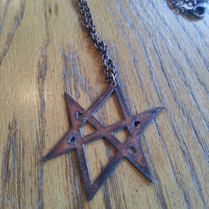 Aquarian Star of Solomon Unique Occult Supernatural Symbol Men Of Letters Recycled copper Fandom custom necklace image 2