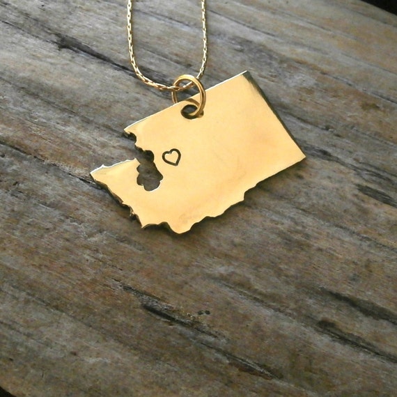 Gold Washington State hand stamped Heart Necklace CUSTOM State Etsy