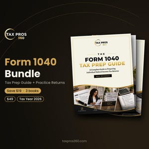 Könnte beinhalten: Ein Form 1040 Steuer-Vorbereitungs-Set bestehend aus drei Büchern mit cremefarbenem und schwarzem Einband. Das Cover zeigt den Text Tax Pros 360, The Form 1040 Tax Prep Guide, A Complete Guide to Preparing Individual Federal Income Tax Returns.