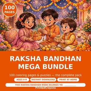 Raksha Bandhan Mega Bundle Printable, 100-Page Rakhi Coloring Book + Activity Pack for Kids, Brother Sister Festival, Instant Download