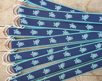 Teal Sea Turtle on Teal Webbing D-ring Belt, Teal Aqua Blue  display picture 1