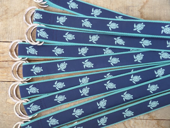 Teal Sea Turtle on Teal Webbing D-ring Belt, Teal Aqua Blue  display picture 2