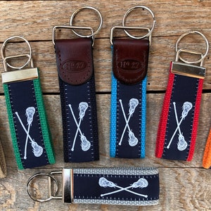 Lacrosse Key Fob/ Preppy Key Chain / Party Theme Key Fob / Lacrosse /Leather Key Chain/ Key Ring