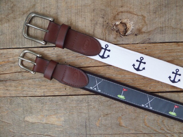 Blue Crab Leather Belt /leather Belt /canvas Belt /preppy 