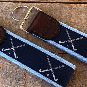Field Hockey Key Fob/ Preppy Key Chain / Party Theme Key Fob / Field Hockey /Leather Key Chain/ Key Ring/Pink Out