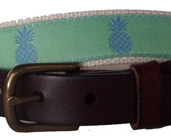 Pineapple Leather Belt / Leather Belt / Canvas Belt / Preppy Webbing Belt for Men, Women and kids/ Pineapple Ribbon