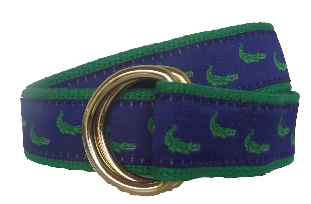 Vtg New England Preppy Crocodile Alligator Ribbon Cotton Webbing O Ring Belt 37 Vintage Belt Preppy (izod?) Crocodile Alligator Ribbon  main image 4