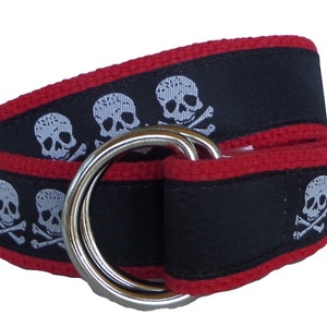 Cinturón con anilla en D y cinta de calavera Jolly Roger, cinturón pirata, cinturón preppy ajustable para hombres, mujeres y niños