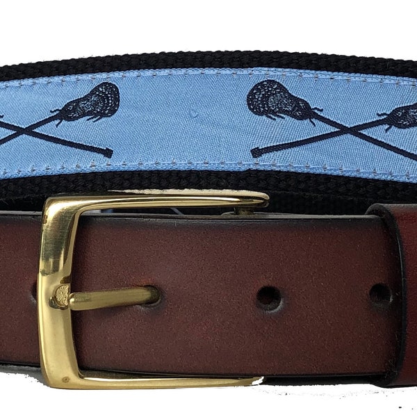 Lacrosse Leather Belt /Leather Belt /Canvas Belt /Preppy Belt for Men, /Carolina Blue Lacrosse Leather Style Belt