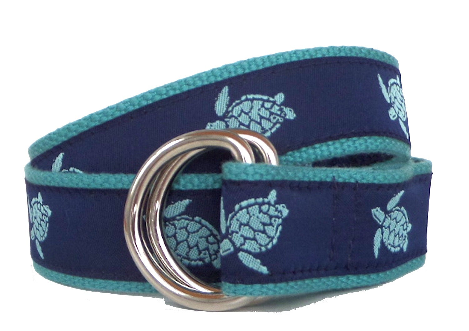 Teal Sea Turtle on Teal Webbing D-ring Belt, Teal Aqua Blue  display picture 1