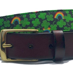 Shamrock Leather Belt/ Shamrock and Rainbow Pattern Belt