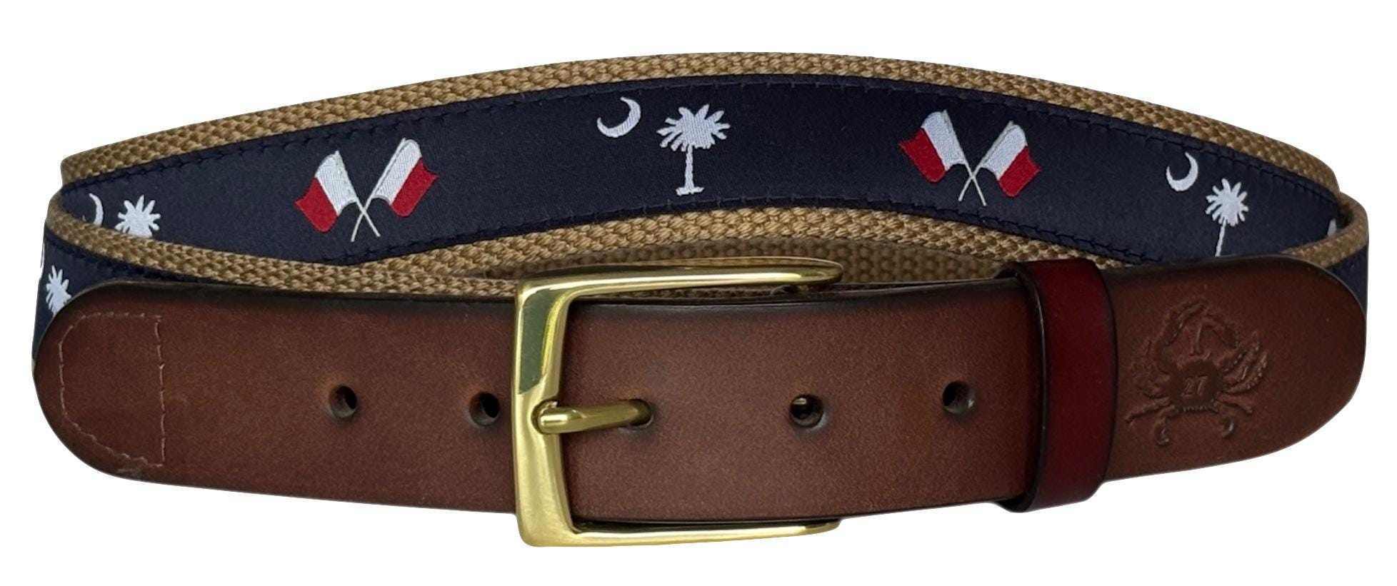 Canvas Leather Belt Womens M 36 Tan Brown Needlepoint Artisan Boho Southwestern Brown Leather Belt Embroidered Cutouts Colorful Boho  main image 4