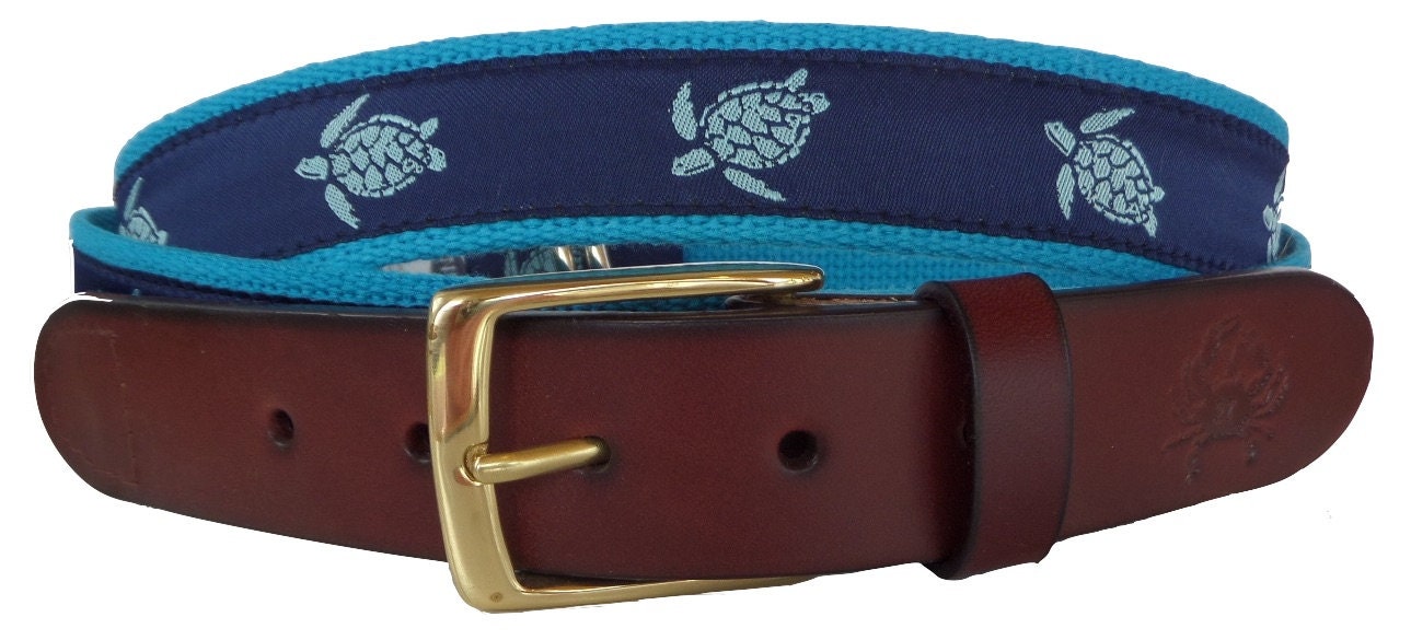 Sea Turtle Leather Belt /Leather Belt /Canvas Belt /Preppy Etsy