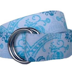 Blue Lace Fabric Belt/ Blues Floral Fabric/ Womans Belt/ D Ring Fabric Belt