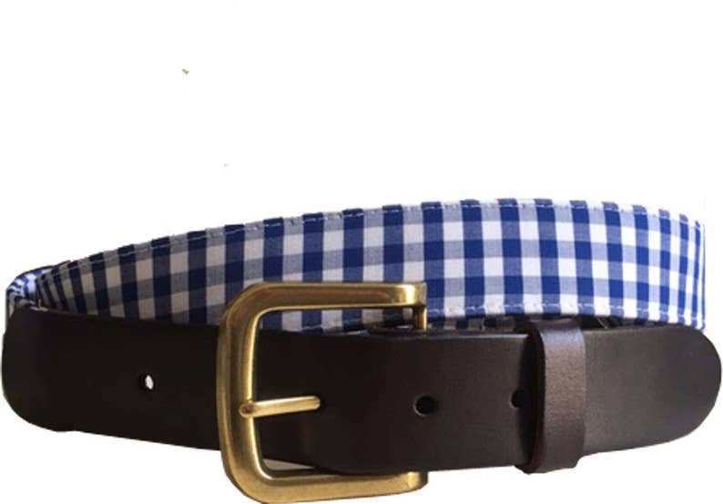 Blue and White Checkered Plaid Leather Belt / Leather Belt / Etsy