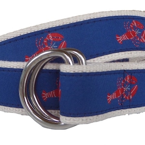 Lobster Belt / Leather Belt / Nautical Belt / Preppy Webbing Belt Men, Women and Children/Lobster Ribbon on Natural Webbing