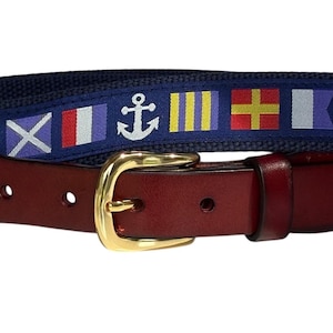 Nautical Alphabet Flag Leather Belt/ Leather Belt / Canvas Belt / Preppy Webbing Belt for Men, Women and Children