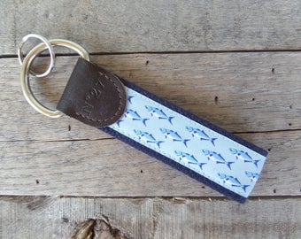 Bluefish Nautical Key Fob/ Preppy Key Chain / Party Theme Key Fob /Bluefish /Leather Key Chain/ Key Ring/ Nautical Key Fob