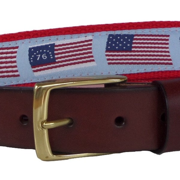 History of the American Flag Belt, D-Ring, Leather Belt, American Flag Ribbon,  Preppy Belt for Men, Women and Kids