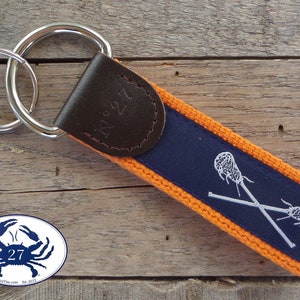Lacrosse Key Fob/ Preppy Key Chain / Party Theme Key Fob / Lacrosse /Leather Key Chain/ Key Ring