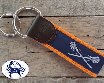 Lacrosse Key Fob/ Preppy Key Chain / Party Theme Key Fob / Lacrosse /Leather Key Chain/ Key Ring