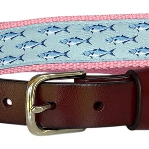 Bluefish Nautical Leather Belt/ Leather Belt / Canvas Belt / Preppy Webbing Belt for Men, Women and Children