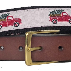 Christmas Belt / Leather Belt / Santa Belt / Holiday Webbing Belt Men, Women and Children/Christmas Tree with Truck