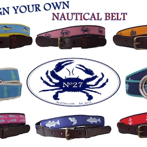 Nautical Ribbon Belt/ Men's Belt/ Women's Belt/Kids Belt/ D-Ring Belt/ Military Belt/Preppy Belt/ Canvas Belt/Design your Own Belt