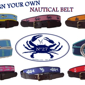 Nautical Ribbon Belt/ Men's Belt/ Women's Belt/Kids Belt/ D-Ring Belt/ Military Belt/Preppy Belt/ Canvas Belt/Design your Own Belt