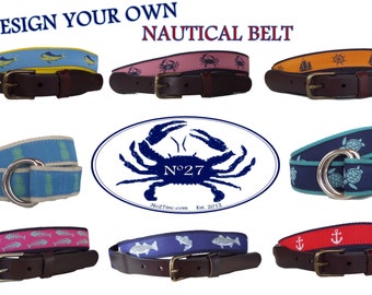 Nautical Ribbon Belt/ Men's Belt/ Women's Belt/Kids Belt/ D-Ring Belt/ Military Belt/Preppy Belt/ Canvas Belt/Design your Own Belt