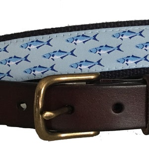 Bluefish Nautical Belt / Leather Belt / Canvas Belt / Preppy Webbing Belt for Men, Women and Children/Bluefish Ribbon Belt