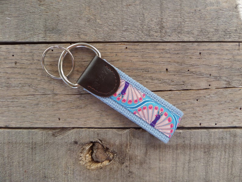 Peacock Key Fob Preppy Key Chain Party Theme Key Fob Peacock Leather Key Chain Key Ring