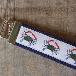 Blue Crab Nautical Key Fob/ Preppy Key Chain / Party Theme Key Fob /Blue Crab /Leather Key Chain/ Key Ring/ Nautical Key Fob