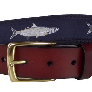 Tarpon Nautical Belt / Leather Belt / Canvas Belt / Mens Webbing Belt / Tarpon Fish Nautical Ribbon