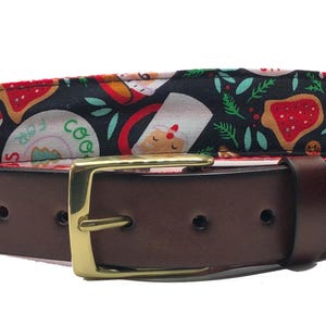 Santa Cookies and Hot Coco Christmas Belt / Leather Belt / Santa Belt / Holiday Webbing Belt Men, Women and Children / Christmas Cookie