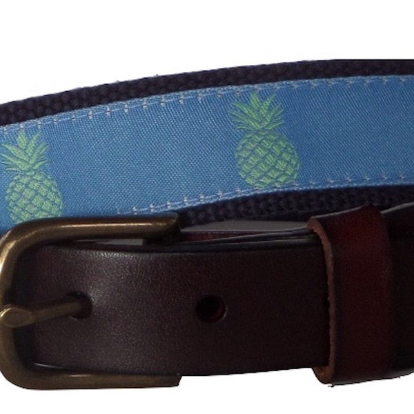 Pineapple Leather Belt / Leather Belt / Canvas Belt / Preppy Webbing Belt for Men, Women and kids/ Pineapple Ribbon