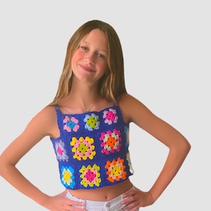 Canotta Grandma Square, modello top all'uncinetto, Grandma Square all'uncinetto facile, top corto Boho, modello all'uncinetto, taglie da donna, Altar'd State