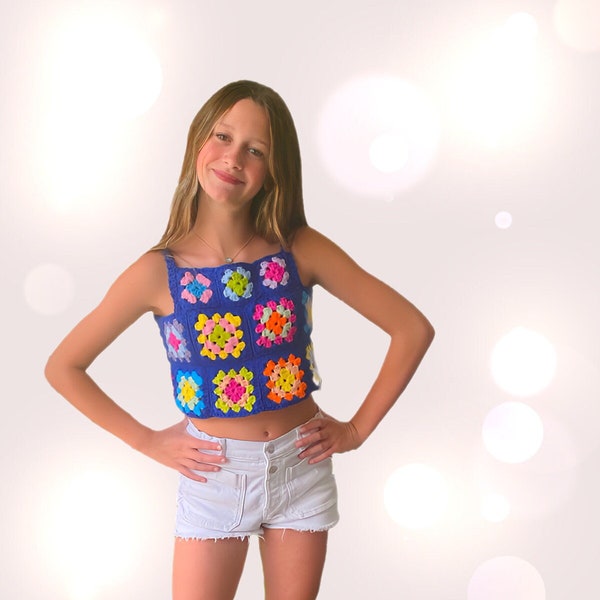 Crochet Tank Top, Crochet Crop Top, Crochet Granny Square, Granny Square Top, Granny Square Tank, Crochet Squares, Altard State, Crop Top