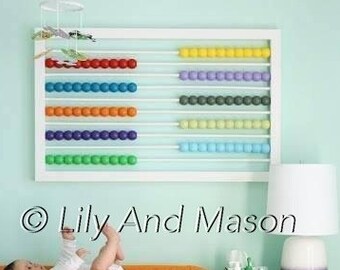 Wall Abacus, Wood Abacus, Play Room Decor, Play Room Wall Art, White Frame Abacus, Abacus Row Counter, Baby Shower Gift, Baby Shower