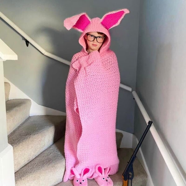 Crochet Pink Bunny Hooded Blanket Pattern, Ralphie Christmas Story, Pink Bunny Blanket, Crochet  Pdf, Christmas Story, Ralphie Pink Bunny