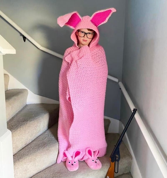 Crochet Pink Bunny Hooded Blanket Pattern Ralphie Christmas Story Pink Bunny Blanket Crochet Pdf Christmas Story Ralphie Pink Bunny Etsy