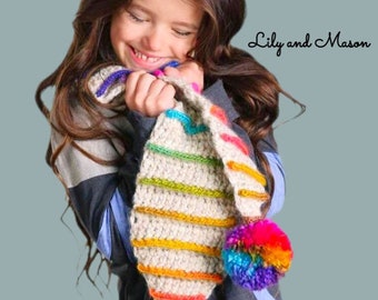 Pom Pom Scarf, Rainbow Scarf, Cowl Scarf, Cowl, Winter Scarf, Crochet Scarf Pattern, Fashion Scarf, Infinity Scarf, Crochet Scarf PDF